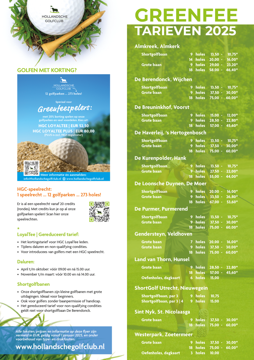 Greenfeetarieven Land van Thorn, golfpark van de Hollandsche Golfclub
